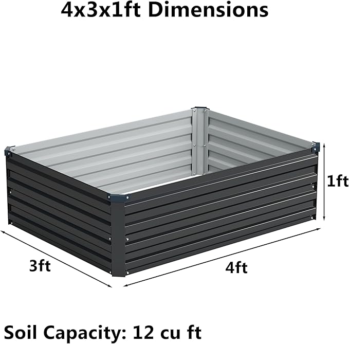 zunatu 4x3x1 ft(2 Pack) Galvanized Raised Garden Bed,Outdoor Planter Box Metal Patio Kit Planting Bed for Vegetables Flowers and Succulents,Black