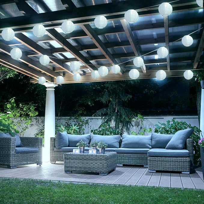 Lantern String Lights Outdoor Plug in, 40Ft Connectable Warm White & White Lantern Lights with Remote Control, 40 LEDs String Lights Outdoor for Patio Balcony Garden Bedroom