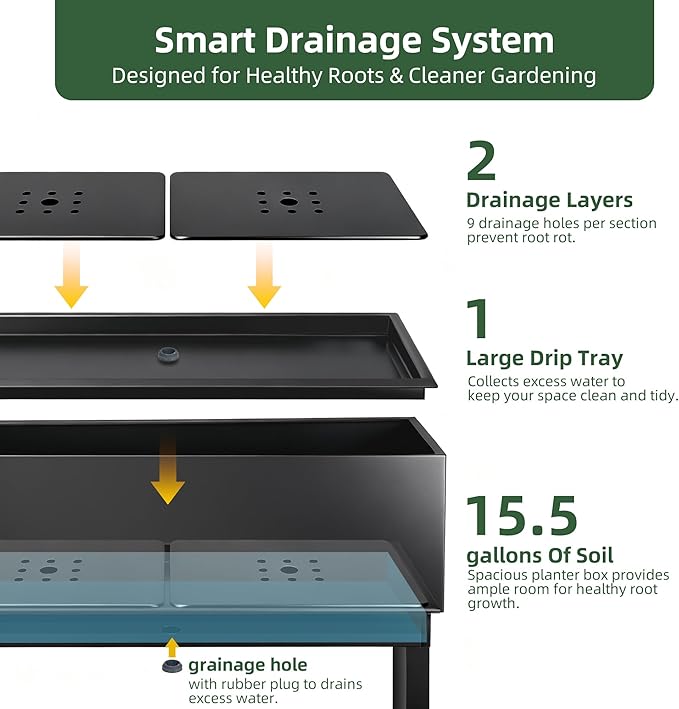 Worth Raised Metal Planter Box with Legs, 30"x12.5"x24" Elevated Garden Bed for Indoor & Outdoor Use – Matte Black Galvanized Steel Planter with Drainage Hole & Plug for Vegetables, Flowers & Herbs