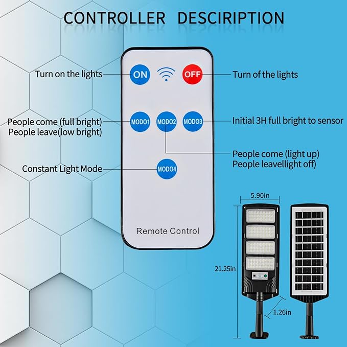 Viruhaka Solar Outdoor Lights,448LEDs Street Lights with 20000LM Hight Brightness, IP66 Waterproof Security Flood Light, Dusk to Dawn Solar Street Lights,for Exterior Wall, Patio, Yard, Deck, Garden