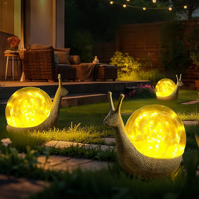 Solar Snail Garden Statues Light Outdoor Decor,9.84"×7.87" Resin Figurines with LED Globe Lamp Art Decorations for Outside Yard Lawn Patio Porch Balcony,Unique Gifts for Women Mom Grandma