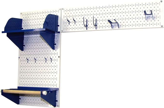 Wall Control Pegboard Garden Supplies Storage and Organization Garden Tool Organizer Kit with White Pegboard and Blue Accessories