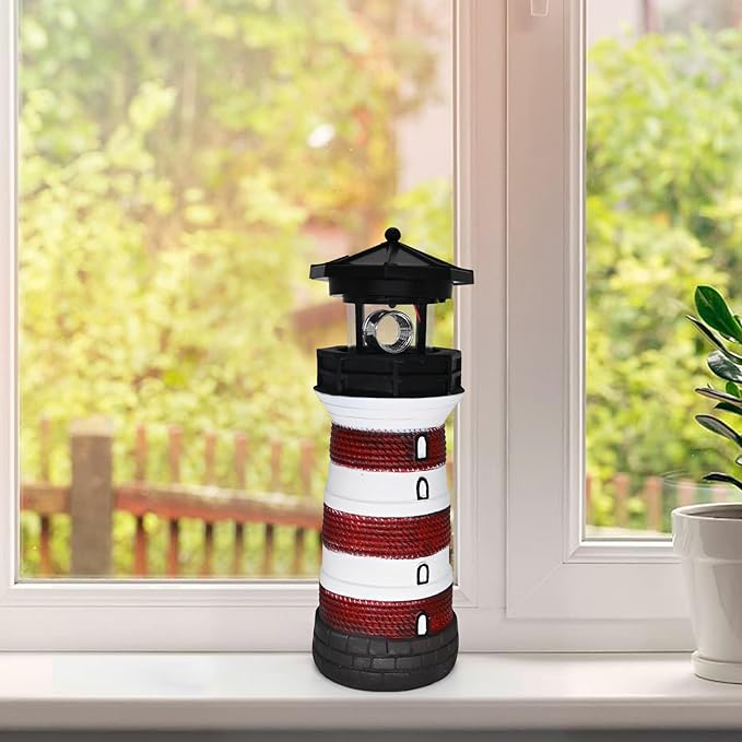 Solar Lighthouse with Rotating Beacon – Led Light House for Yard Garden Nautical Decor Lamp Outdoor Decoration Lawn Ornament Outside Statue for Mom