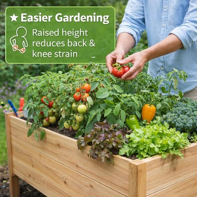 Tall Cedar Raised Garden Planter Box with Legs – Elevated Design for Comfortable Gardening, Custom Sizes for Home, Patio & Commercial Use (36" L x 18" W x 25" H)