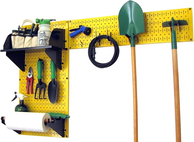 Wall Control Pegboard Garden Supplies Storage and Organization Garden Tool Organizer Kit with Yellow Pegboard and Black Accessories