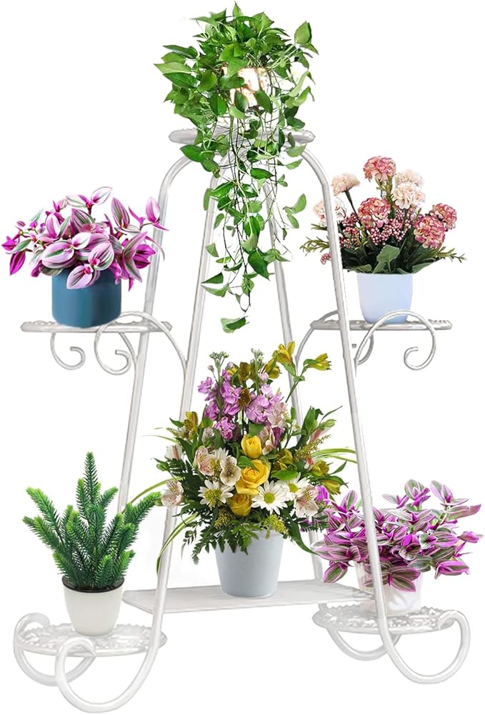 CarolynDesign 6 Tier Metal Plant Stand for Indoor and Outdoor, Multi Flower Pot Holder Shelf for Living Room Patio Lawn Garden Balcony