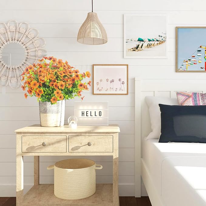 10 Bundles Artificial Flowers Outdoor UV Resistant Fake Flowers No Fade Faux Plants Garden Porch Window Box Decorating (Orange)