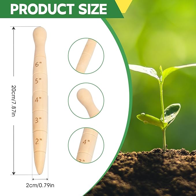 Wooden Seed Dibber with Measurement Handheld Save Time Ergonomic Round Handle Quick Efficient Seed Planter Tool Tapered Gauge