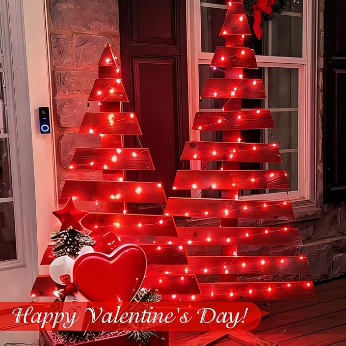 QITONG 4 Pack Solar Fairy Lights, Each 33ft 100 LED Red Christmas String Light Outdoor Waterproof, 8 Modes Silver Wire Twinkle Mini Lights