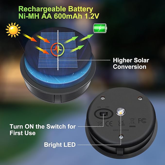 AA 600mAh Solar Lights Replacement Top Parts, Solar Panel for Outdoor Garden Lanterns or DIY Solar Lantern Warm White LED (1Pack)