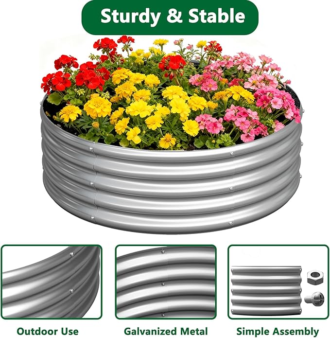 zizin 2 Pack Galvanized Raised Garden Bed Metal Round Raised Garden Beds Outdoor Planter Box for Vegetables (3FT, Silver)