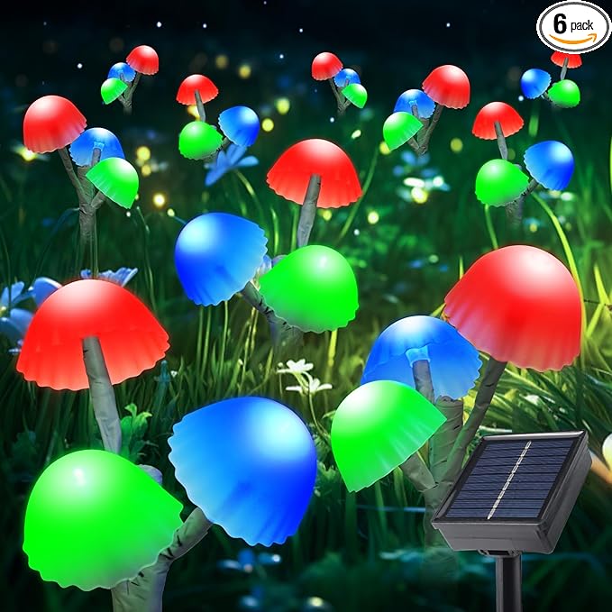 Solar Mushroom Lights Outside for Lawn Decorations - 6PACKS 18LED 8 Lighting Modes Multi-Color Mushrooms Yard Decor for Mom Gifts,Solar Garden Lights for Backyard,Fence,Housewarming Decor