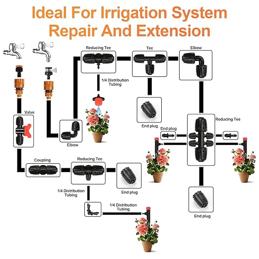Copadri 25 Pieces 1/2 Inch Drip Irrigation Fittings Kit, 1/2'' Drip Line Barbed Fittings for 1/2 Inch Irrigation Tubing (1/2" ID x 0.640" OD) Anti-Leak Lock Nut Connectors for Garden Drip System