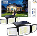 Solar Security Light Outdoor Super Bright LED, Motion Sensor Flood Light, 3 Heads 270° Wide Angle, Remote Control,IP65 Waterproof, 3 Modes (2 Packs)