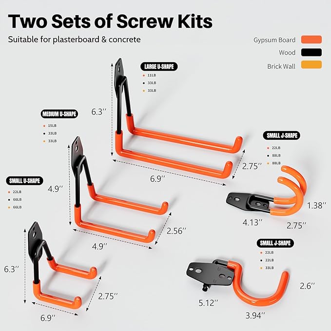 Wallavant Garage Hooks Heavy Duty 14 Pack Utility Wall Mount Storage Hangers with Mop Broom Holders Extension Cord Holder Organizer for Power Tool Garden Tool Ladder Hose