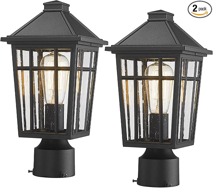 Darkaway Outdoor Post Lights Lamp Post Light Fixture, Waterproof Aluminum Housing with Glass, Fence Post Deck Lighting for Garden, Patio, Pathway (2 Pack, Black)
