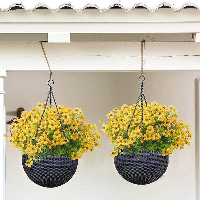 10 Bundles Artificial Flowers Outdoor UV Resistant Fake Flowers No Fade Faux Plants Garden Porch Window Box Decorating (Yellow)