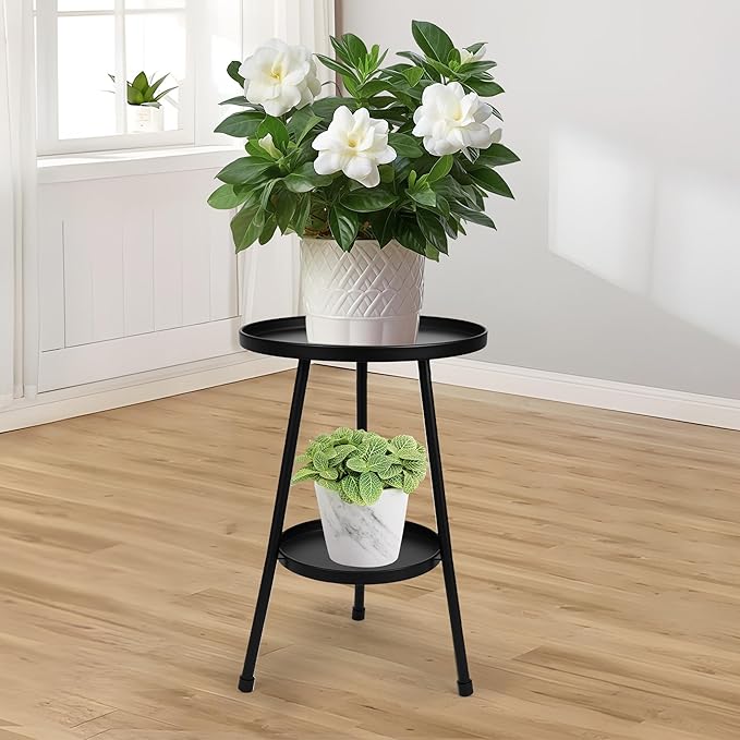 Jvtoo Metal Plant Stand, Plant Stand Indoor Outdoor, Metal Rustproof Flowers, Urban and Rustic Outdoor Plants Stands, Flower Pot Stand Suitable for Living Room, Balcony, Garden (Double Deck,Black)