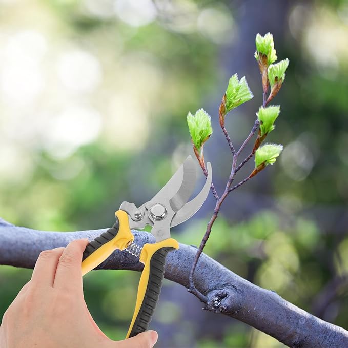 VICASKY 2pcs Heavy Duty Sk5 Garden Pruning Scissors Set with Plant Shears for Gardening and Fruit Tree Trimming, Yellow and Green Color Multifunctional Bypass Hand Tools for Lawn Care