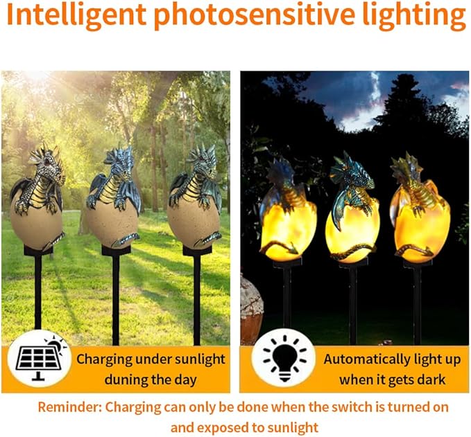 3 Pack Solar Energy Dragons Pet Light, Garden Decoration Resin Cute Animal Ground Lamp,Wireless Dusk to Dawn LED Sconce Lights Waterproof.