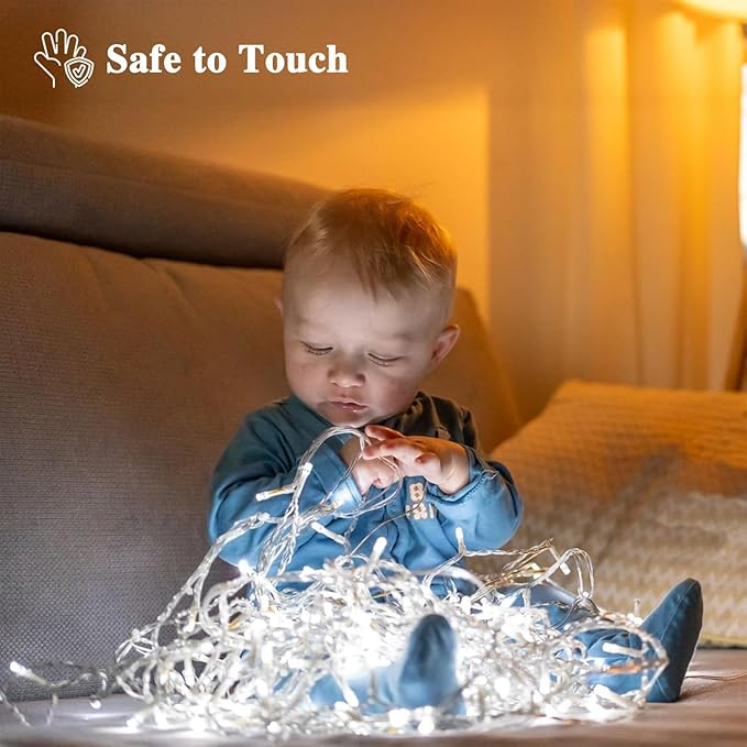 66 FT 200 LED Christmas String Lights Outdoor/Indoor, Extendable Twinkle Fairy Lights Waterproof Clear Wire with 13 Modes for Garden Bedroom Patio Christmas Tree Decorations (Cool White)