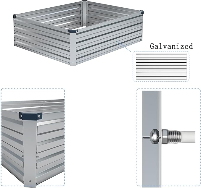 ZUNUDA 4×3×1FT(2PCS) Galvanized Raised Garden Bed Kit, Metal Planter Boxes,Large Raised Garden Bed for Planting Vegetables,Flowers,Herbs -Silver
