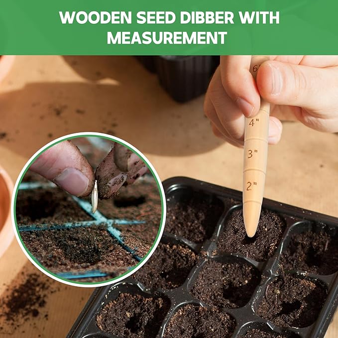 Wooden Seed Dibber with Measurement Handheld Save Time Ergonomic Round Handle Quick Efficient Seed Planter Tool Tapered Gauge