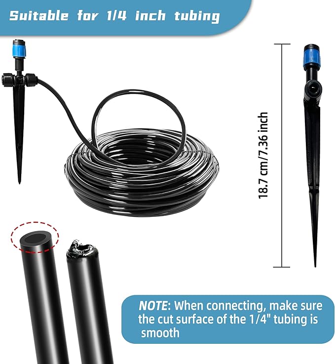 40PCS Push-to-Connect Drip Irrigation Emitters for 1/4 inch Irrigation Tubing, Two-Way Connection Adjustable Vortex Drip Emitters with Stake, Irrigation Dripper Sprinklers for Drip Irrigation System