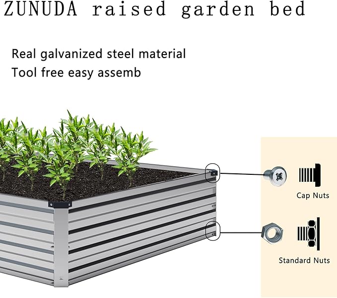 ZUNUDA 8×2×1FT(2PCS) Galvanized Raised Garden Bed Kit, Metal Planter Boxes，Large Outdoor Planters Garden for Planting Vegetables,Flowers,Herbs -Silver