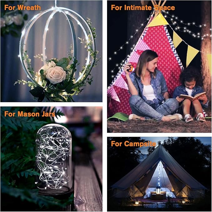 QITONG 4 Pack Solar Fairy Lights, Each 33ft 100 LED White Christmas String Light Outdoor Waterproof, 8 Modes Silver Wire Twinkle Mini Lights