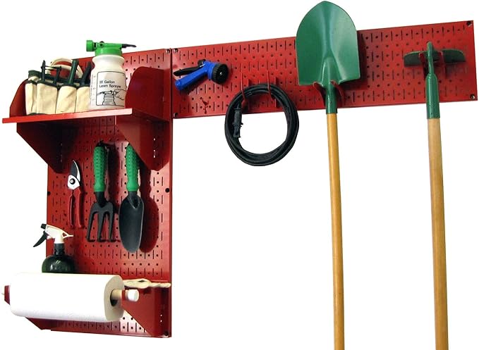 Wall Control Pegboard Garden Supplies Storage and Organization Garden Tool Organizer Kit with Red Pegboard and Red Accessories