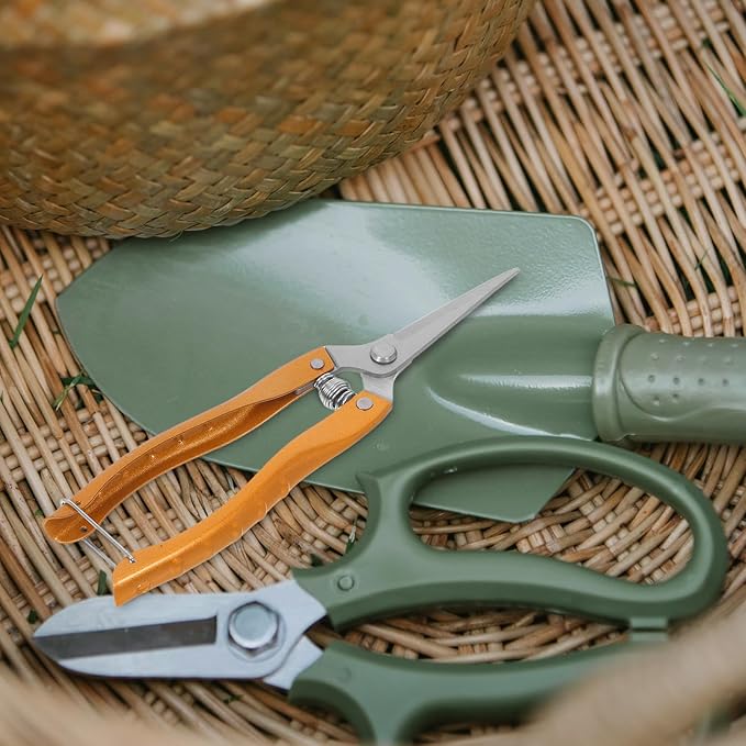 VANZACK 2pcs Stainless Steel Garden Pruning Shears Heavy Duty Plant Clippers for Fruit Tree and Vegetable Trimming, Large Gold Gardening Hand Tools for Orchard and Vineyard Use