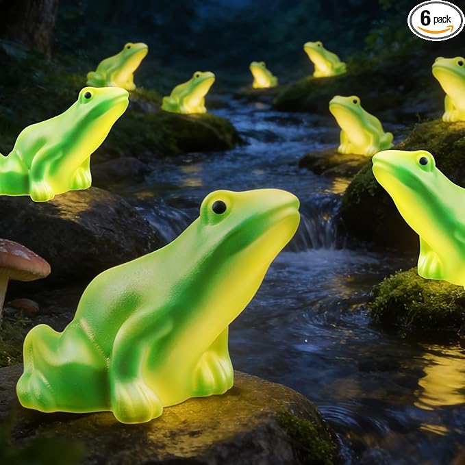 Solar Frog Path Lights Outdoor for Garden Art Decor,6PACKS Frog Easter Yard Decorations,Frog Lights for Housewarming Gifts,Lawn Ornament,Gardening Gifts for Grandma,Women,Mom Day,House Decor