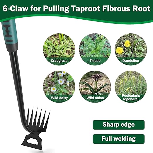 Weed Remover Tool,2-in-1 Portable Hand Weeding Tool with 6 Teeth,Portable Garden Weeder Tool,2026 New Gardening Weeding Tools,for Garden Hand Tools for Garden, Backyard, Farm & Vegetable Planting