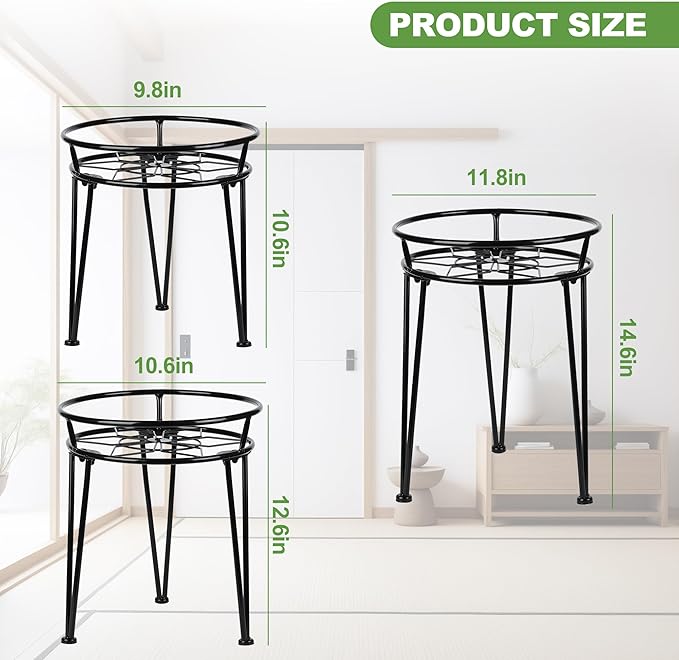 Jvtoo Metal Plant Stand, Plant Stand Indoor Outdoor, Metal Rustproof Flowers, Urban and Rustic Outdoor Plants Stands, Flower Pot Stand Suitable for Living Room, Balcony, Garden (3PCS,Black)