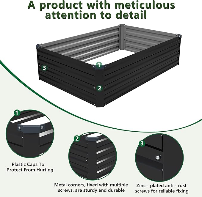 ZUNUDA 4×3×1FT(2PCS) Galvanized Raised Garden Bed Kit, Metal Planter Boxes,Large Raised Garden Bed for Planting Vegetables,Flowers,Herbs -Black