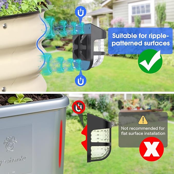 Energetic Solar Powered Garden Lights with Dusk to Dawn Sensors, Magnetic Solar Lights Outdoor, Waterproof, 3000K Warm White, LED Fence Lighting for Planter Raised Beds, FCC, Black, 3 Pack