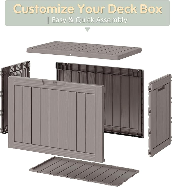 WTFGO 40 Gallon Outdoor Storage Deck Box Waterproof,Garden Tool,Backyard Cushion,Poolside Storage,Small Delivery Boxes for Outside,UV-Resistant & All-Weather,Wood-like Striped Gray