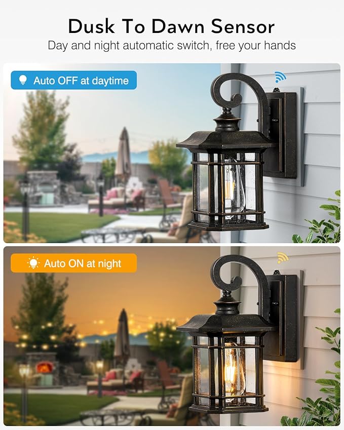 VIANIS Exterior Lighting Fixtures Dusk to Dawn, 2 Pack Outdoor Light Fixture, Oil Rubbed Bronze Porch Lights with Seed Tempered Glass, Outside Lights for House, Garage, Doorway, Patio