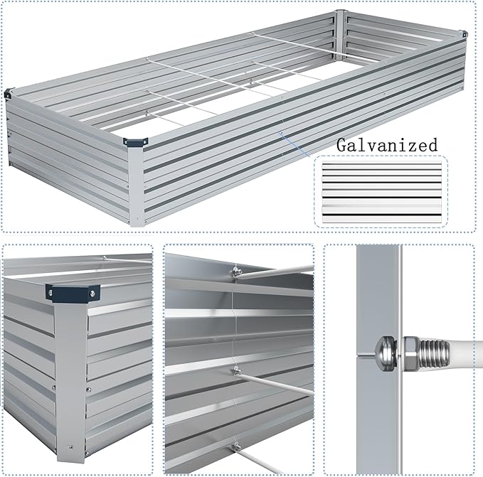 ZUNUDA 10×3×1FT(2PCS) Galvanized Raised Garden Bed Kit, Metal Planter Boxes,Large Outdoor Planters Garden for Planting Vegetables,Flowers,Herbs -Silver