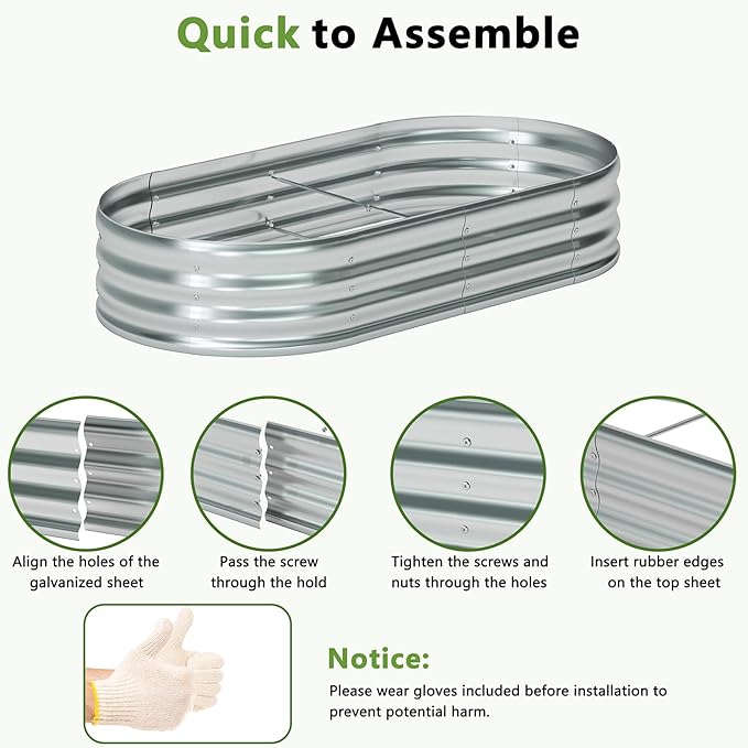 zizin 2 Pack Oval Galvanized Raised Garden Bed Kit 6x3x1ft Large Metal Planter Box for Outdoor Vegetables, Silver
