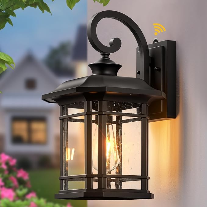 VIANIS 16.7 in Large Black Dusk to Dawn Outdoor Lighting, Anti-Rust Porch Light Fixture with Seed Tempered Glass, Waterproof Outdoor Wall Lights, Exterior Lighting Fixtures for House, Garden, Garage