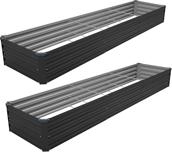 ZUNUDA 12×2×1FT(2PCS) Galvanized Raised Garden Bed Kit, Metal Planter Boxes,Large Outdoor Planters Garden for Planting Vegetables,Flowers,Herbs -Black