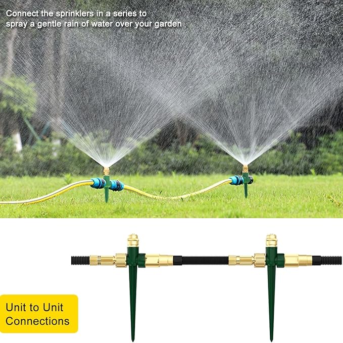 FANHAO 2 Pack Metal Lawn Sprinkler for Yard, Automatic Garden Water Sprinkler on Spike Base, Adjustable Irrigation System 360 Degree Large Area Coverage for Lawn Grass Patio Garden Irrigation