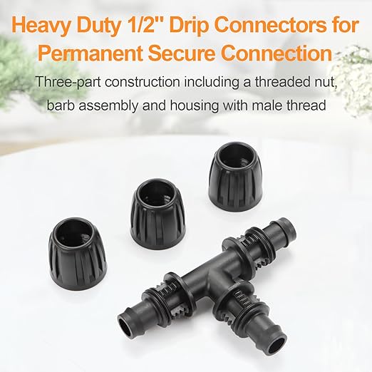 Copadri 12 Pieces 1/2 Inch Drip Irrigation Tee Fittings, 1/2'' Drip Line Barbed Locked Tee Connectors for 1/2 Inch Irrigation Tubing (1/2" ID x 0.640" OD) Anti-leak 3-Way Irrigation System Parts