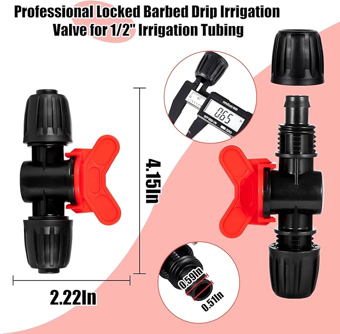 8pc 1/2 inch Irrigation Fittings Anti-Drop Drip Irrigation Valve,Lock Barbed Switch Valve For (1/2" ID x0.6-0.63" OD) Drip Tubing Anti-Drop Drip Irrigation Fittings