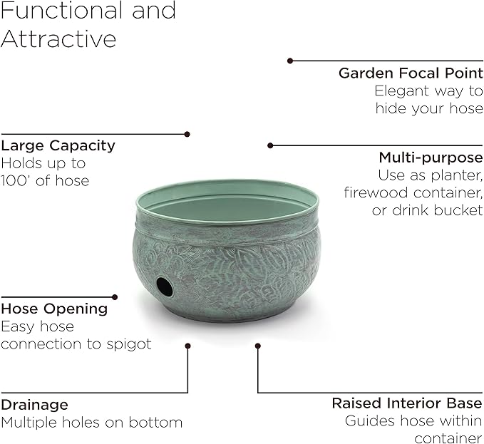 Good Directions 457 Key West Garden Hose Holder Pot, Large Capacity, Blue Verde Finish