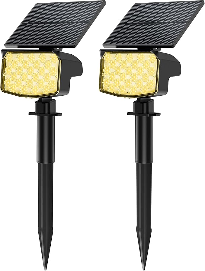 Solar Spot Lights Outdoor, [27 LED/2 Pack] Adjustable Solar Lights Outdoor Waterproof IP65, Solar Powered Landscape Spotlights 3 Lighting Modes for Yard Garden Outside(Warm White)