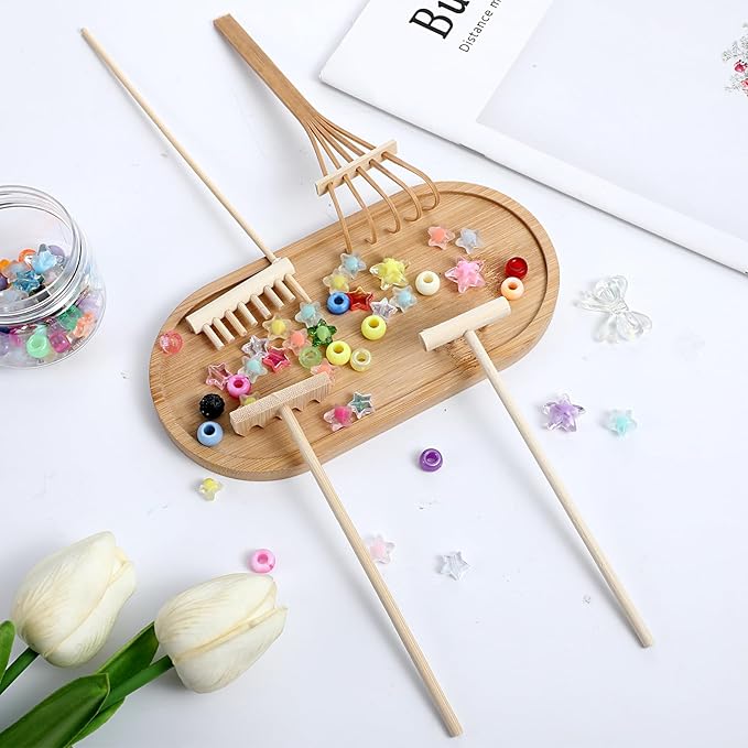 6 Piece Mini Zen Garden Rake Tools, Miniature Tabletop Rock Sand Zen Garden Accessories Zen Sand Garden Rake Set Small Rakes for Garden Beds Mini Sand Stamp Rakes for Home Office Desktop Decoration