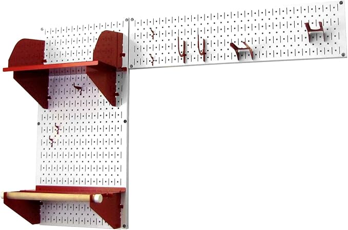 Wall Control Pegboard Garden Supplies Storage and Organization Garden Tool Organizer Kit with White Pegboard and Red Accessories